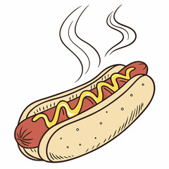 Hot Dog With Mustard Cartoon Vector Illustration For Fast Food Concept