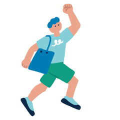 買い物を楽しむ男性　カラフルでフラットな手書きのイラスト
