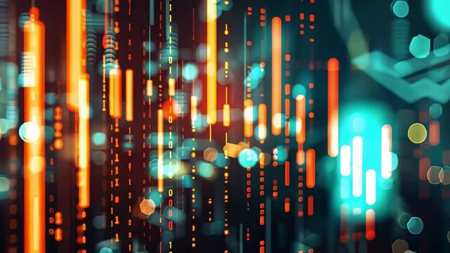 Vibrant Abstract Digital Background with Glowing Lines and Binary Code Dynamic Representation of Technology and Innovation in Data Visualization.