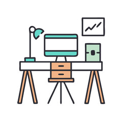 Stylish Workspace Illustration Minimalist Desk With Computer And Lamp Flat Design