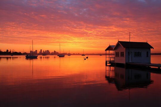 Sunrise beauty matilda bay boathouse swan  
