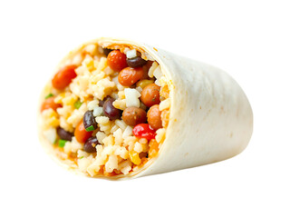 Delicious Burrito with Rice Beans and Vegetables on transparent background