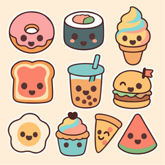 cute doodles with smiling food theme