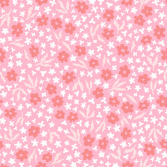 Vector dense seamless pattern with hand drawn cute flowers. Beautiful design for textile, wallpaper, fabric, wrapping paper and backgrounds.