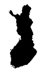 Vector map of Finland, Republic of, a country in Northern Europe. Detailed black silhouette, isolated on white background.
