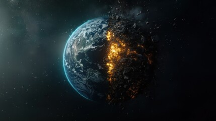 Obraz premium Earth destruction in space