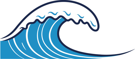 Ocean wave icon with stylized curling crest and blue water graphic design for sea and nature themes 