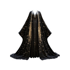 Naklejka premium Celestial Galaxy Gown Elegant Black Evening Dress with Golden Stardust Embellishments