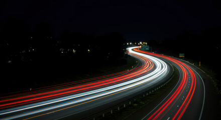 Night Highway Traffic Light Trails Curving Road Dynamic Motion Blur