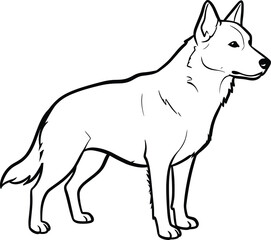 Dog standing side view simple black and white sketch line drawing natural pose
