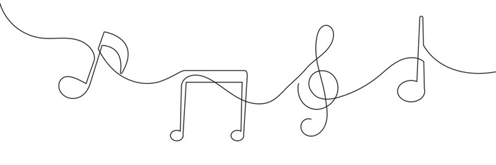 Continuous one line drawing abstract music note background, notes vector illustration. EPS 10 . 