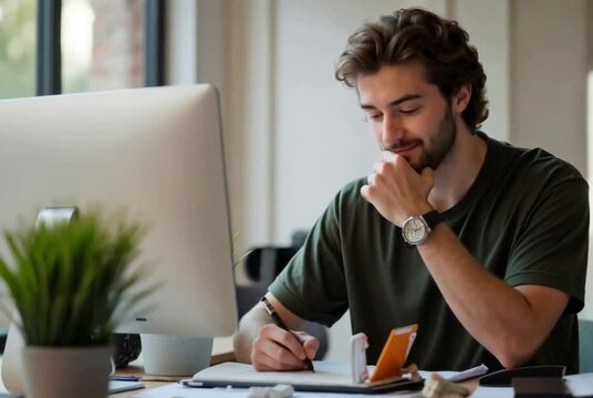 Un hombre trabajando en su despacho.