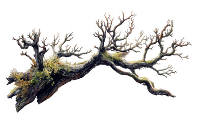 Fototapeta premium Fallen Tree Branch with Moss Isolated on White Background