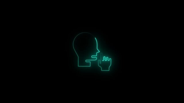 Glowing neon keep quiet icon.HD motion graphic video animation with neon effects.isolated on a black background.