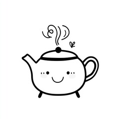 Cute and Playful Illustration of a Smiling Teapot with Steam and Heart, Perfect for Kitchen Decor and Child-Friendly Themes