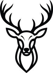 Deer head with large antlers black line art vector graphic design illustration 