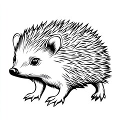 Obraz premium Black and White Illustration of an Adorable Hedgehog with Detailed Spines and Expressive Eyes