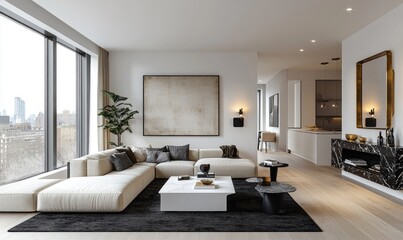 Fototapeta premium Modern apartment living room, showcasing contemporary design.