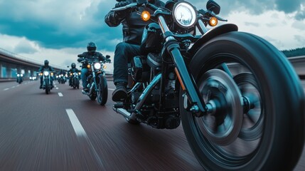 Naklejka premium Motorcyclists group highway ride