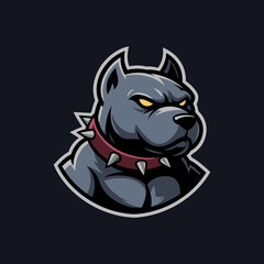 Powerful Stylized Pitbull Dog Head Mascot with Spiked Collar