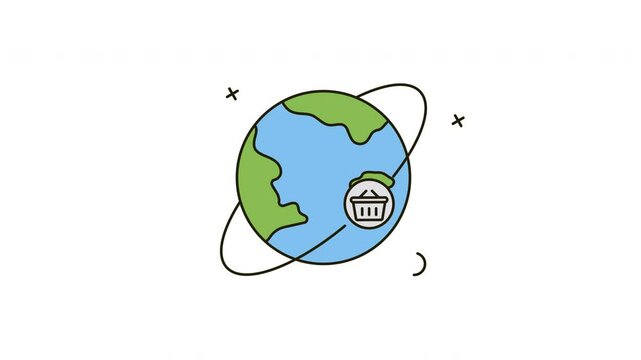 Animation Globe with a shopping cart icon.