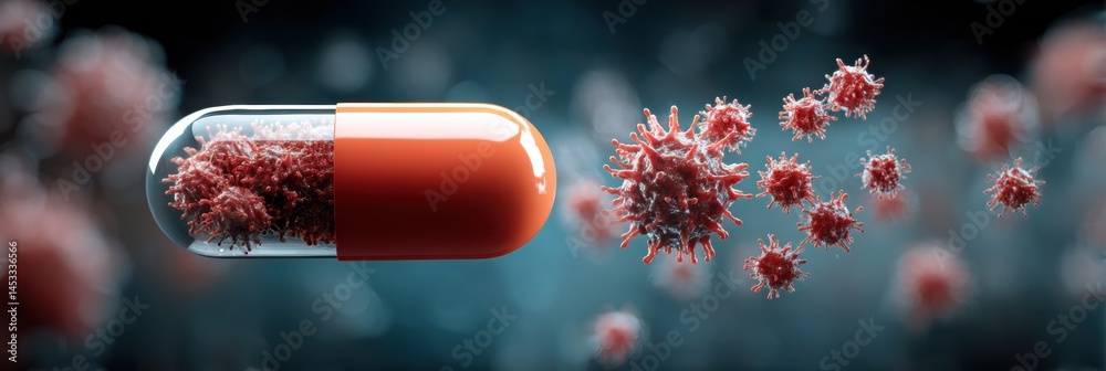 Aufkleber Visual Concept of Antibiotic Pill Capsule Battling Resistant Bacteria in a Health Context Generative AI
