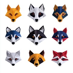 Fototapeta premium Colorful geometric animal heads in a modern low-poly style for creative projects.
