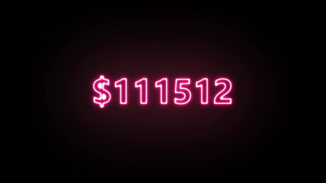 Dollar sign namber wealth counting animated video on black background. Number run quickly one million dollars growth amount counter animation. Text number increase motion graphics 0 to 1000000 digit.