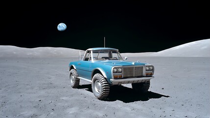 Lunar Cruiser Retro Truck on the Moon.