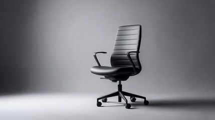 Elegant black executive chair isolated in a minimalist studio setting with subtle lighting