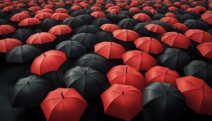 Fototapeta premium Crowd of Red and Black Umbrellas | Standing Out from the Crowd