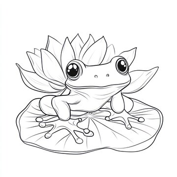recommend clip art: Cute Frog Sitting on a Lily Pad Surrounded by Beautiful Water Lilies in a Tranquil Water Setting