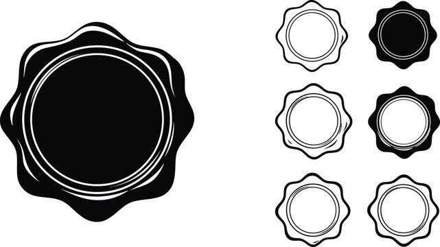 Vintage Style Wax Seal Stamp Illustration with Multiple Outline Variations in Black and White Vector Design 