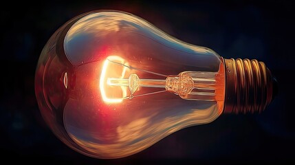 Glowing Idea: A close-up shot of a radiant light bulb illuminated against a dark background, symbolizing bright ideas, innovation, and creative solutions.