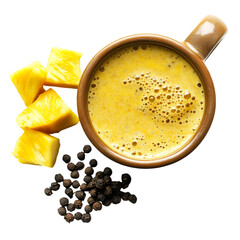 Pineapple Chunks Turmeric and Black Peppercorns in a Cup of Pine Juice Isolated on Transparent Background