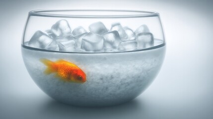 "Goldfish in Chilled Glass: A vibrant goldfish swims in a chilling aquatic world, a striking juxtaposition of life, chillness and tranquility."