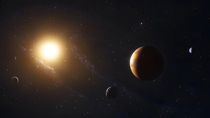 Solar System with Dwarf Planets: The solar system including dwarf planets like Pluto and Eris, with their distant orbits captured in the scene. 

