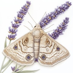Fototapeta premium Detailed Illustration of Spectacular Butterfly Resting on Lavender Flowers with Soft Color Palette