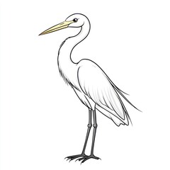 Obraz premium Elegant White Heron Standing Gracefully with Long Legs and Yellow Beak in Minimalist Style for Nature Illustrations