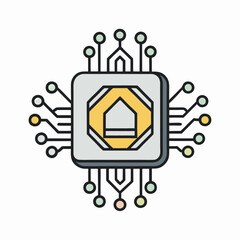 Digital Fortress: A graphic illustration of a modern integrated circuit board with central processor, showcasing innovation in the digital landscape, and signifying technology and progress. 