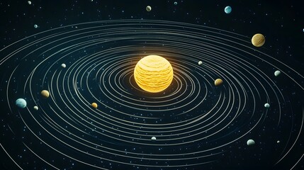 Solar System from Above: A top-down view of the solar system, showing the elliptical orbits of each planet around the sun.

