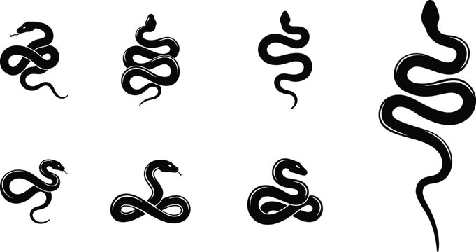 Snake head close-up with detailed scales and forked tongue in black and white vector illustration 