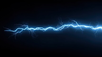 Electric blue lightning bolts with dynamic thunder strikes on dark backdrop, high-voltage energy concept illustration with vivid electric discharge effects and glowing plasma currents, sharp vector de - obrazy, fototapety, plakaty