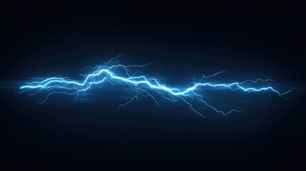 Electric blue lightning bolts with dynamic thunder strikes on dark backdrop, high-voltage energy concept illustration with vivid electric discharge effects and glowing plasma currents, sharp vector de