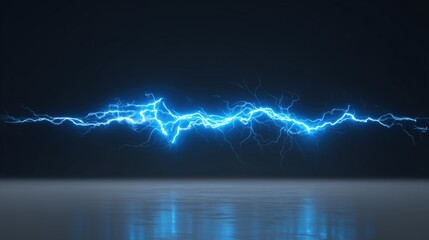 Electric blue lightning bolts with dynamic thunder strikes on dark backdrop, high-voltage energy concept illustration with vivid electric discharge effects and glowing plasma currents, sharp vector de