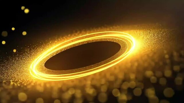 Endless loopable animation of Golden Circular Sparkling Background with Light Trails, website header, footer 2025.