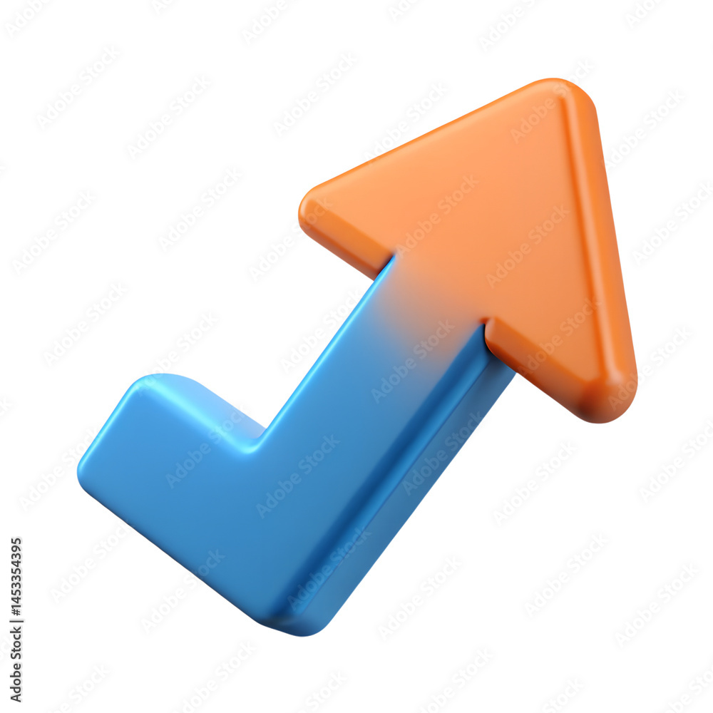 Poster 3d rendering of a blue and orange arrow pointing upwards representing progress