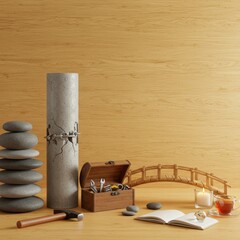 Zen-like Still Life: Balance, Repair, and Tranquility in a Wooden Setting