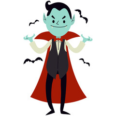 Cute Halloween Vampire Character. Vector Illustration in Cartoon Style.