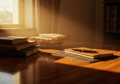 Book opened with pen marking a page on table.